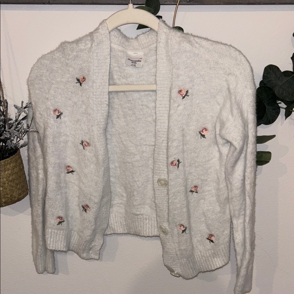 Abercrombie Kids White Embellished Cardigan Sweater